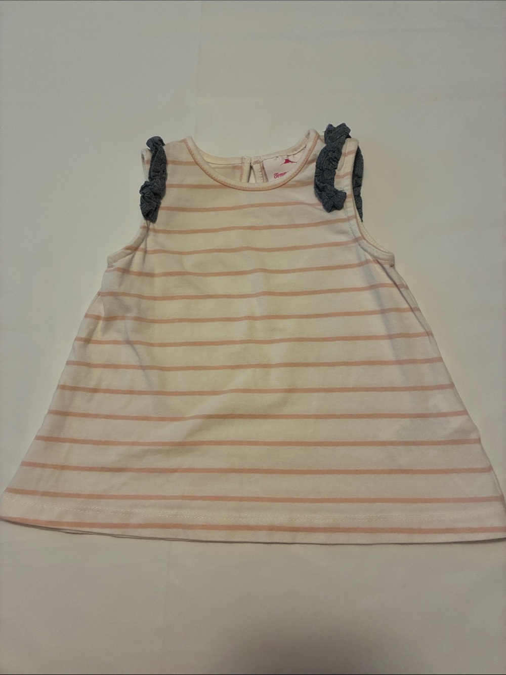 Tommy Bahama Pink & White Striped Tank Top with Chambray Ruffle Straps